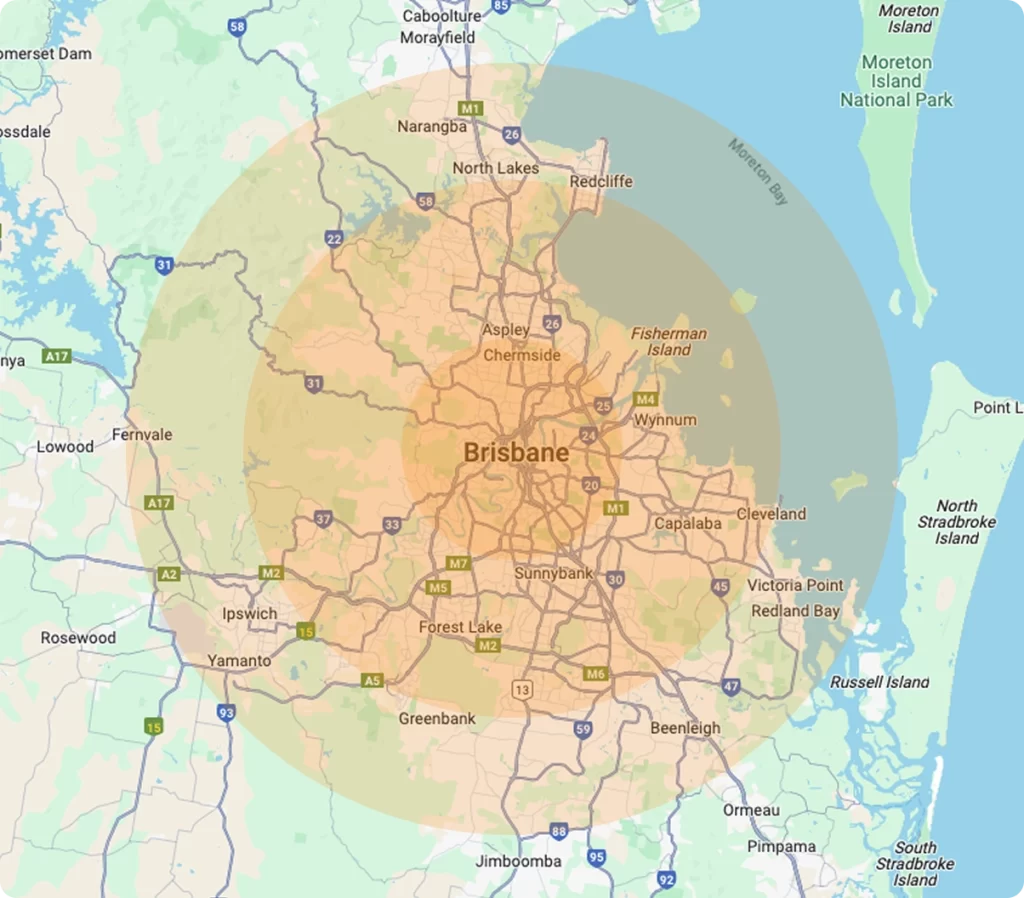 Residential Maps graphic from Beare Group showing areas serviced for residential solar power systems Brisbane and Queensland